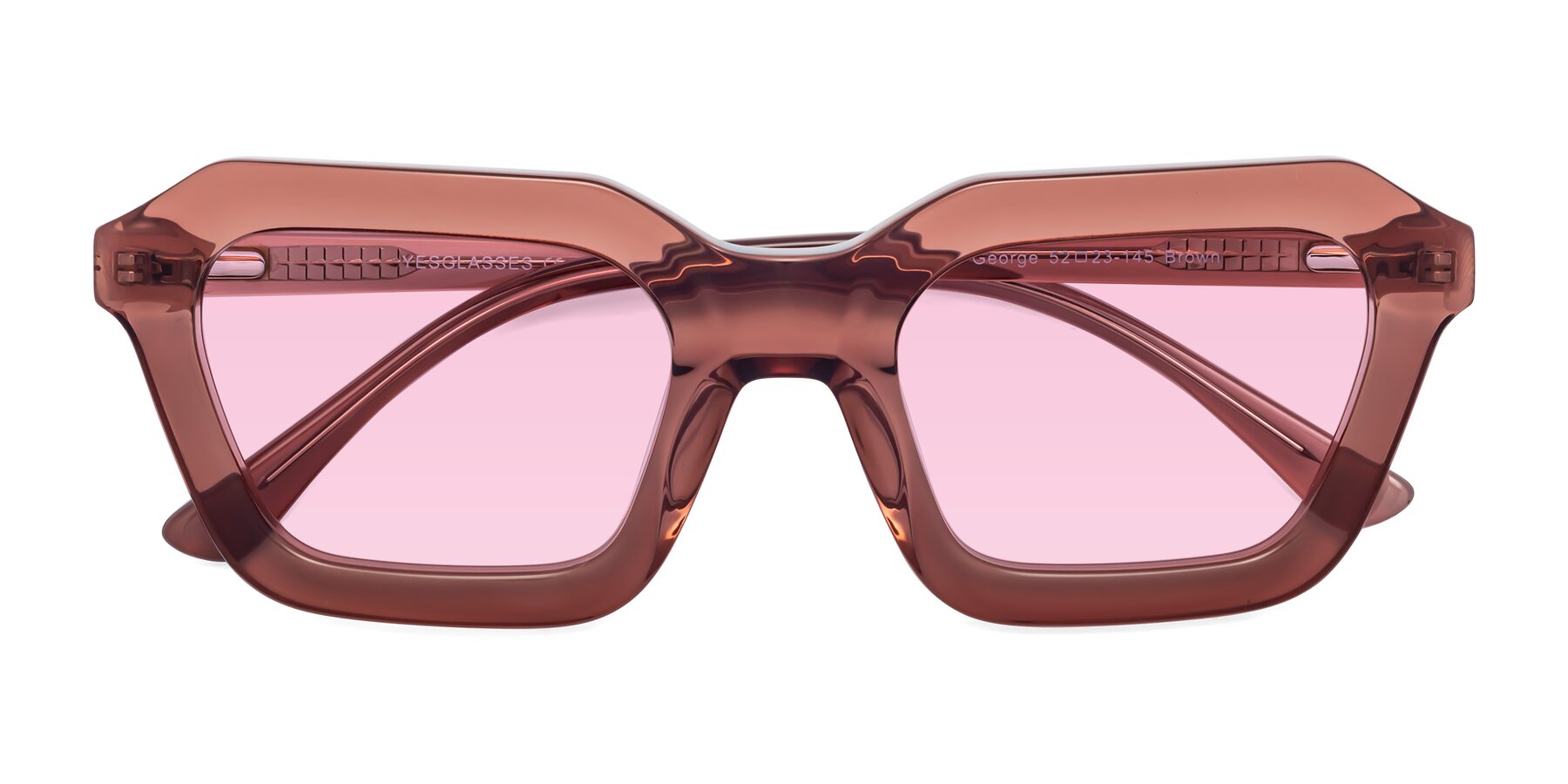 Folded Front of George in Brown with Light Pink Tinted Lenses