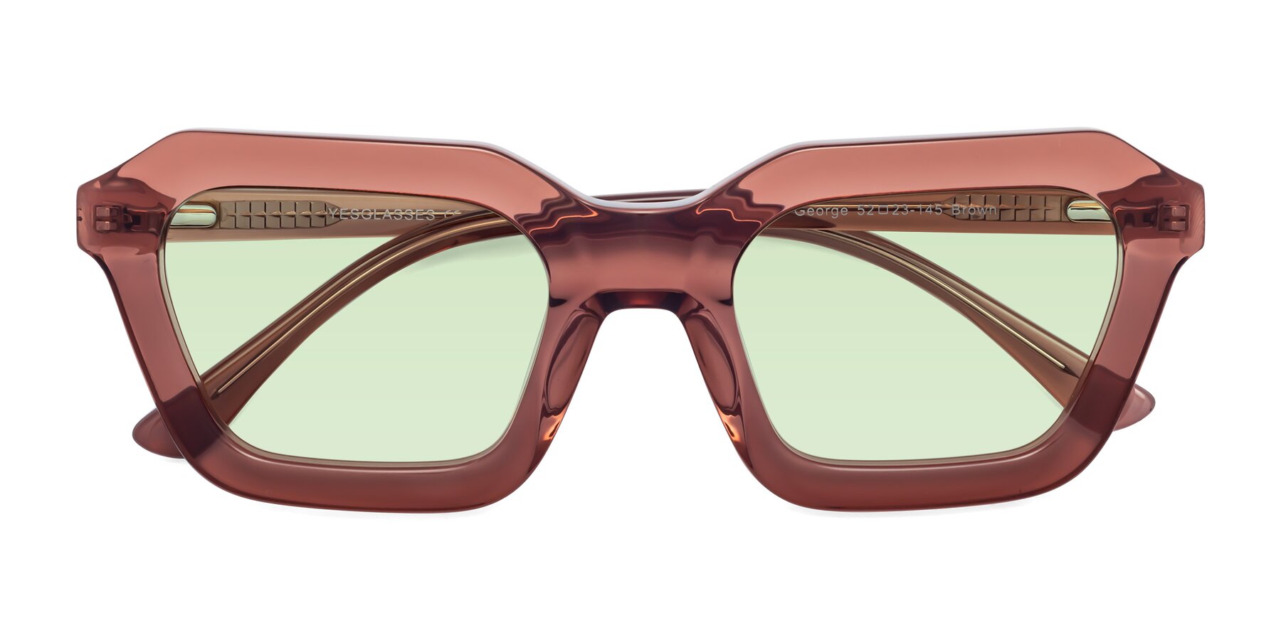 Folded Front of George in Brown with Light Green Tinted Lenses