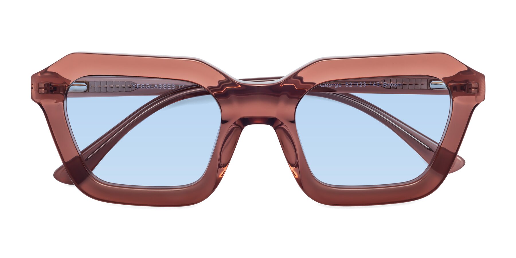 Folded Front of George in Brown with Light Blue Tinted Lenses