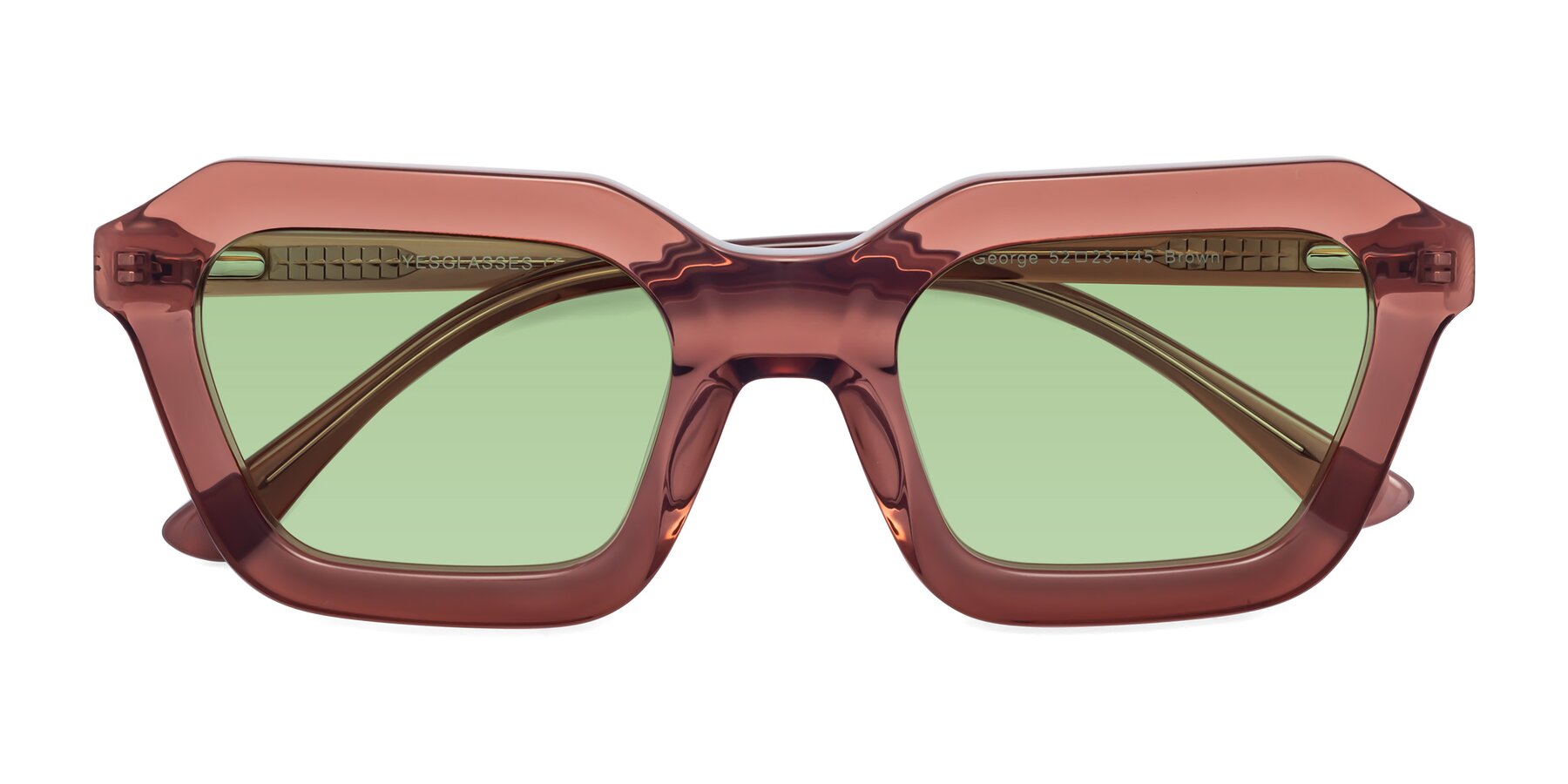 Folded Front of George in Brown with Medium Green Tinted Lenses