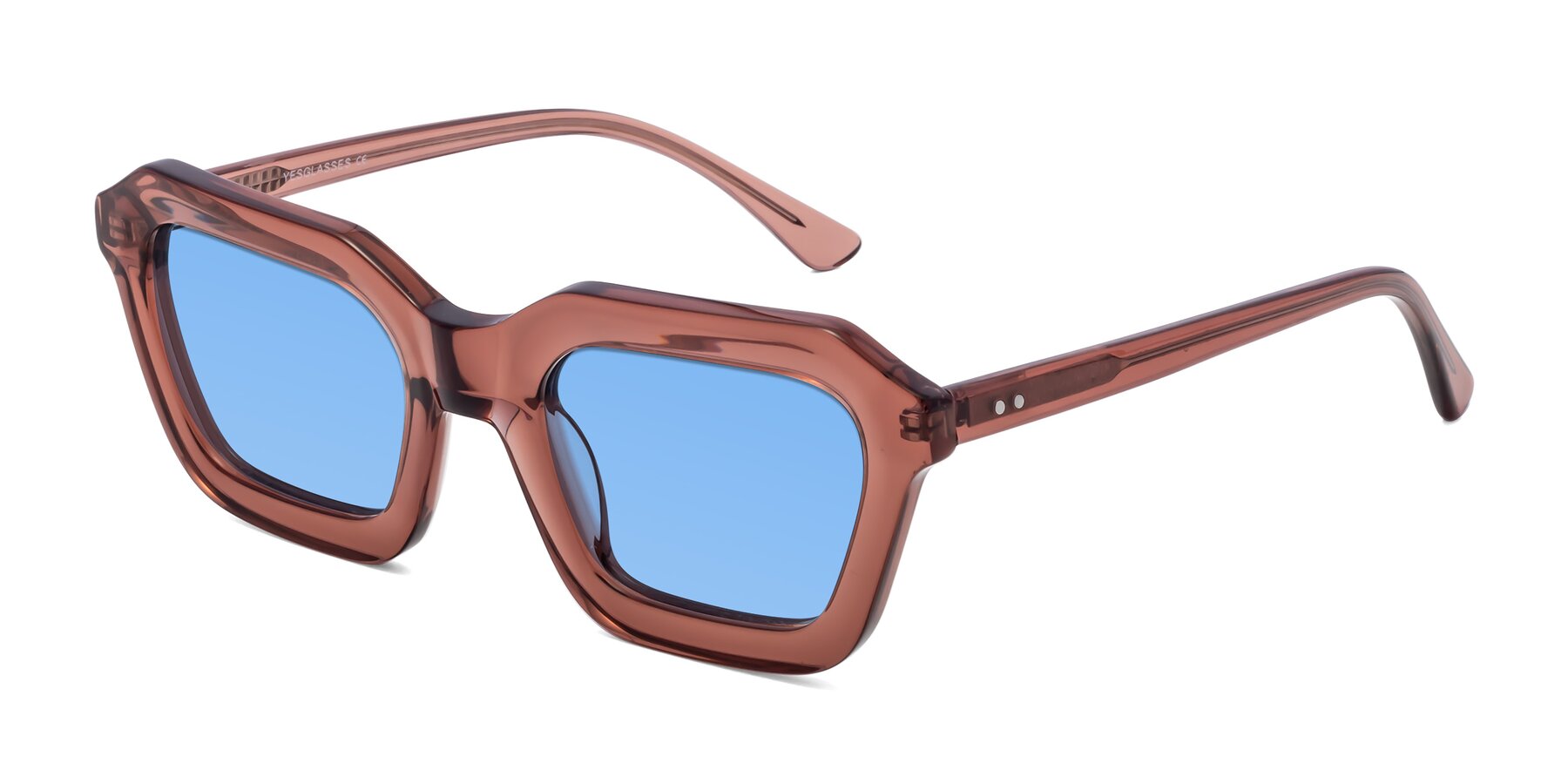 Angle of George in Brown with Medium Blue Tinted Lenses