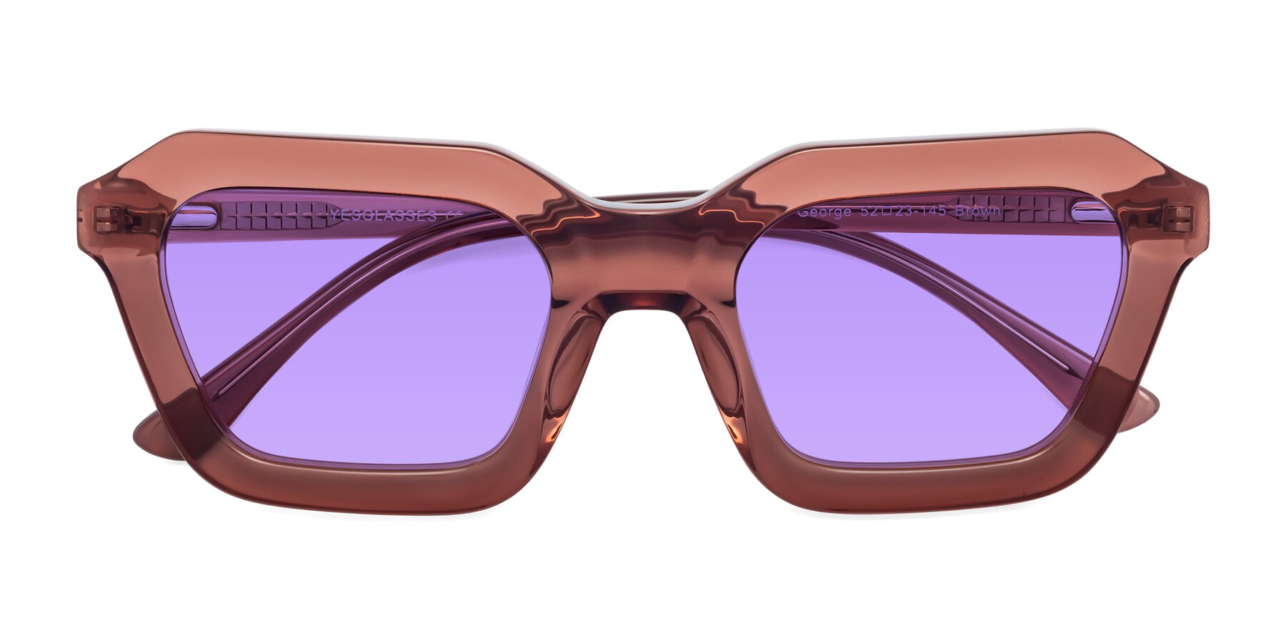 Folded Front of George in Brown with Medium Purple Tinted Lenses