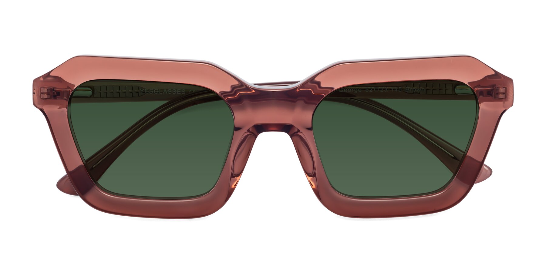 Folded Front of George in Brown with Green Tinted Lenses