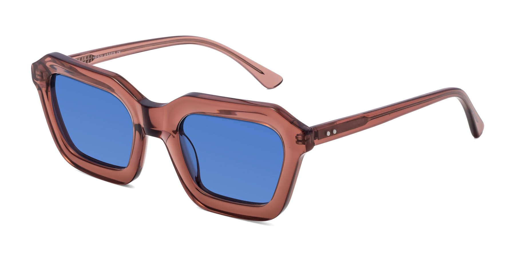 Angle of George in Brown with Blue Tinted Lenses