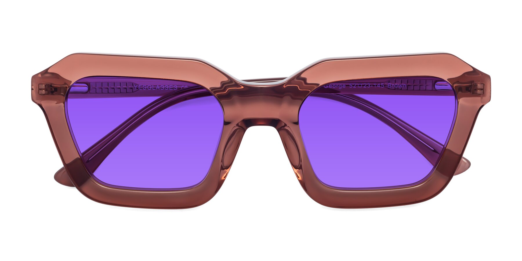 Folded Front of George in Brown with Purple Tinted Lenses