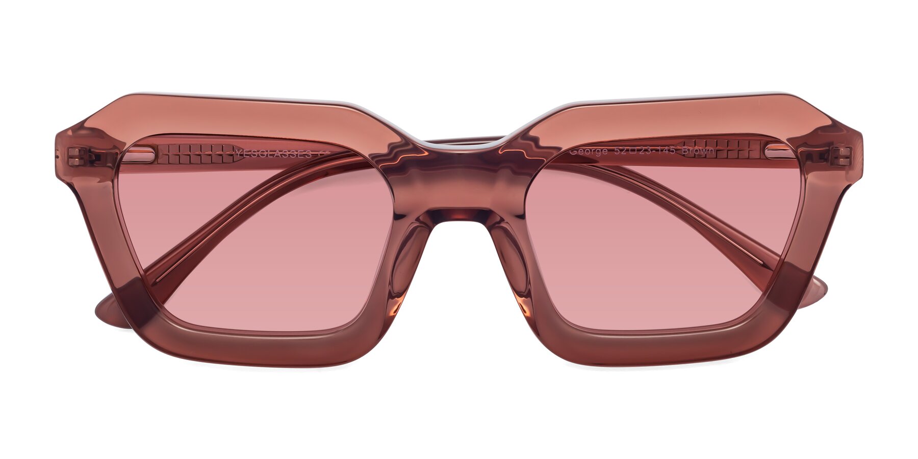 Folded Front of George in Brown with Medium Garnet Tinted Lenses