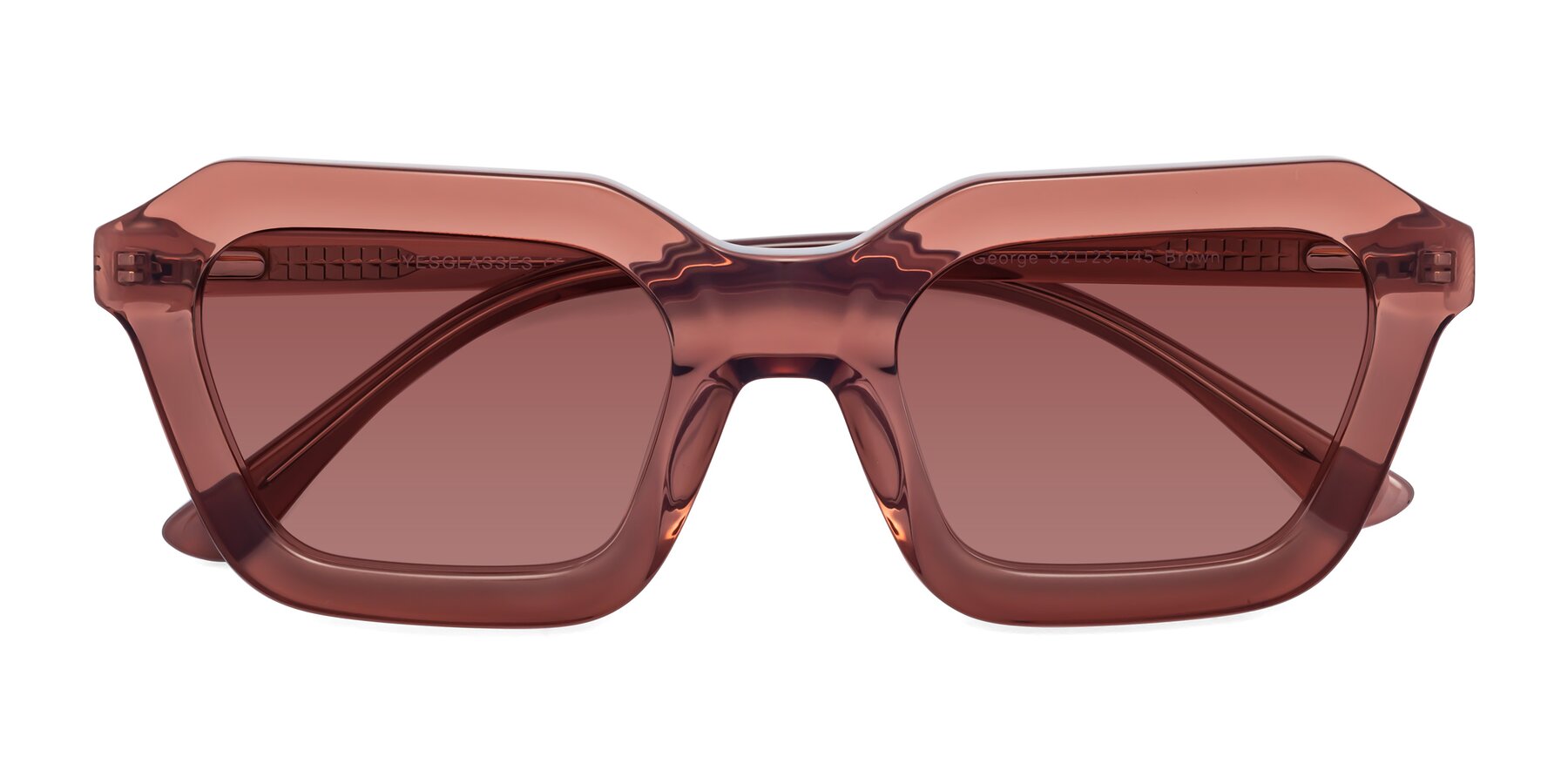 Folded Front of George in Brown with Garnet Tinted Lenses