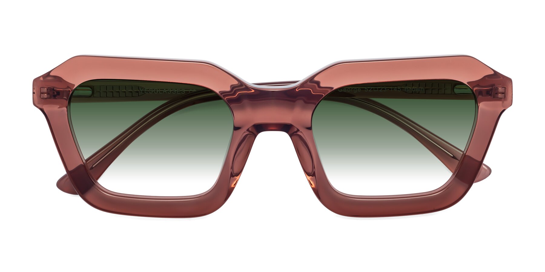 Folded Front of George in Brown with Green Gradient Lenses