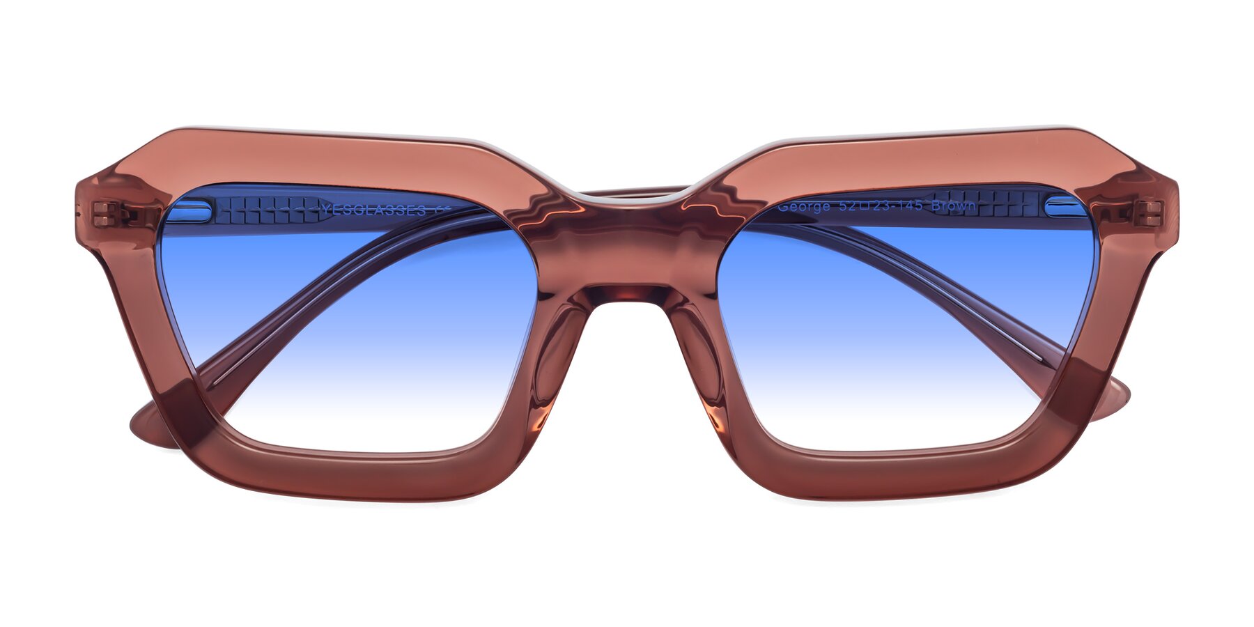 Folded Front of George in Brown with Blue Gradient Lenses