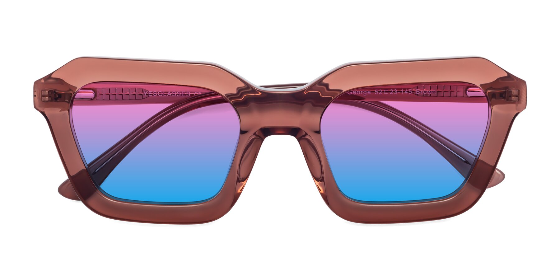 Folded Front of George in Brown with Pink / Blue Gradient Lenses