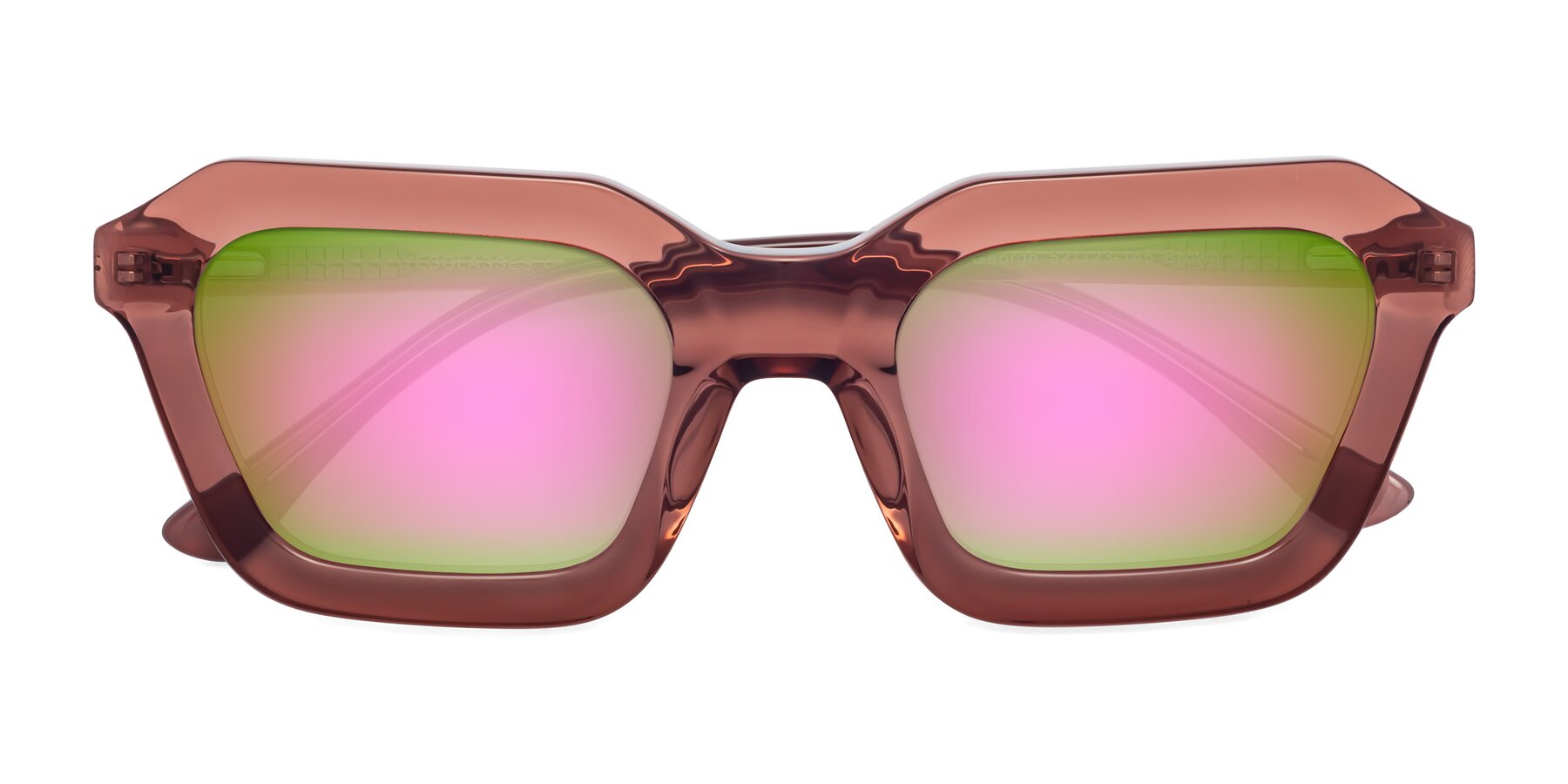 Folded Front of George in Brown with Pink Mirrored Lenses