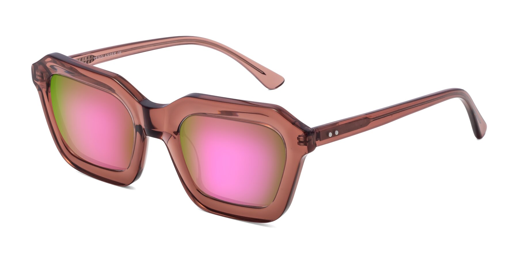 Angle of George in Brown with Pink Mirrored Lenses