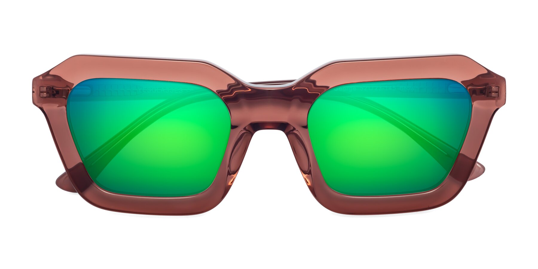 Folded Front of George in Brown with Green Mirrored Lenses