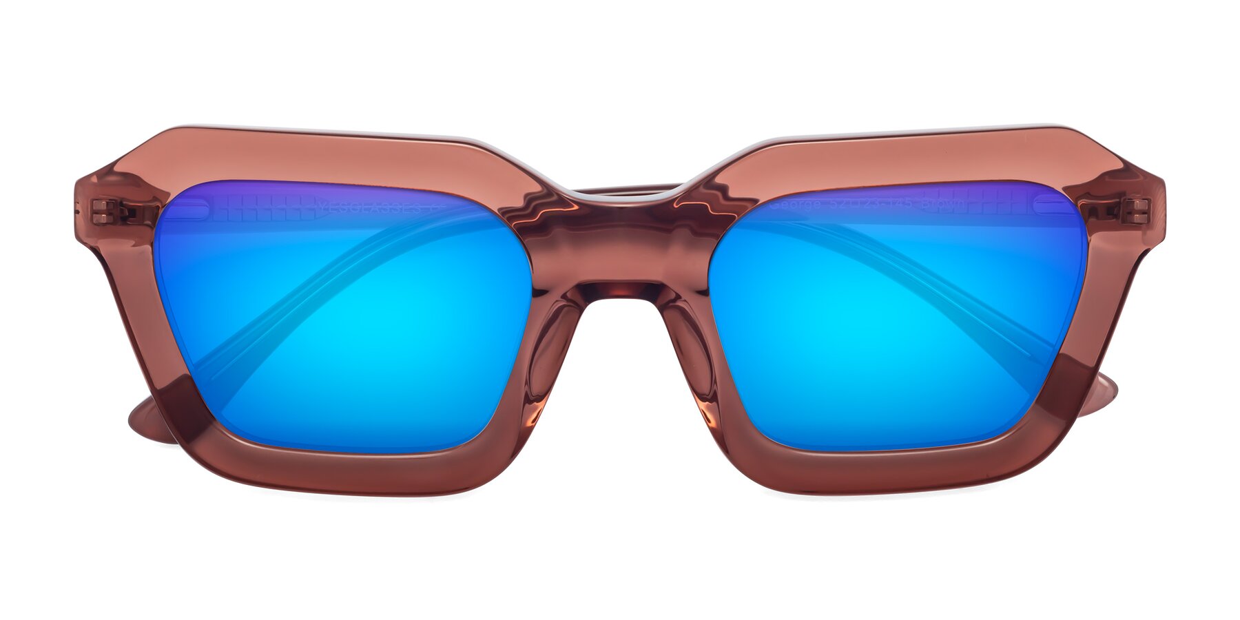 Folded Front of George in Brown with Blue Mirrored Lenses