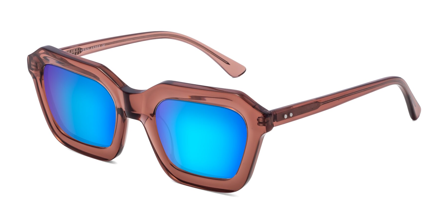 Angle of George in Brown with Blue Mirrored Lenses