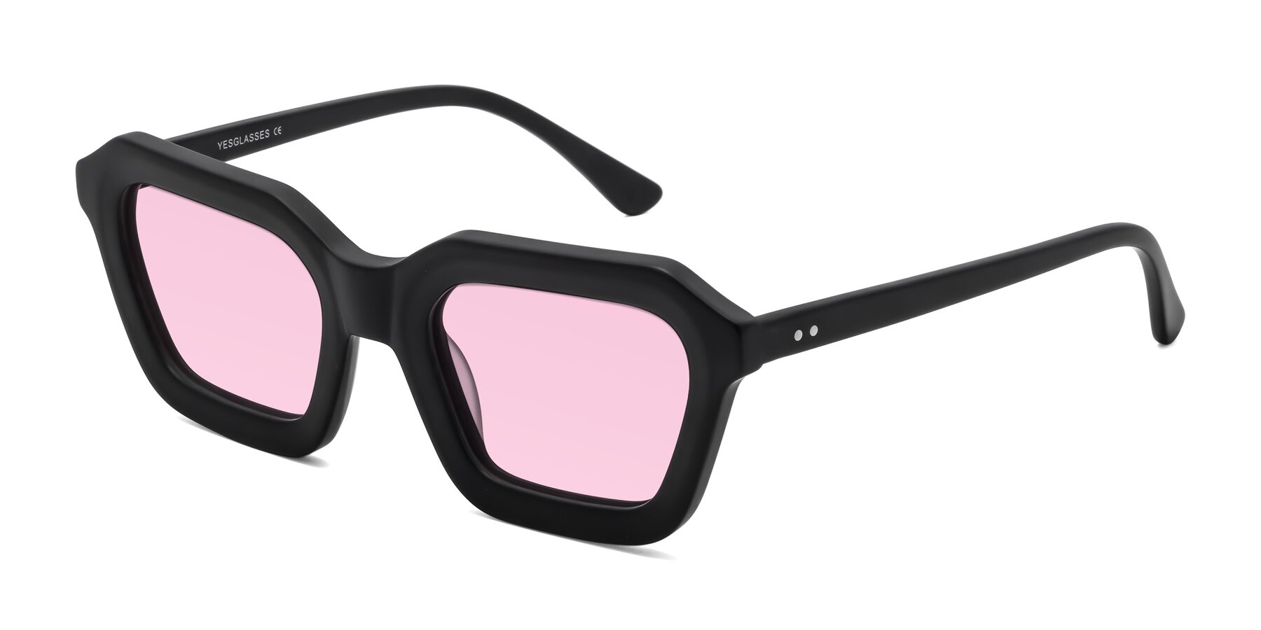 Angle of George in Matte Black with Light Pink Tinted Lenses