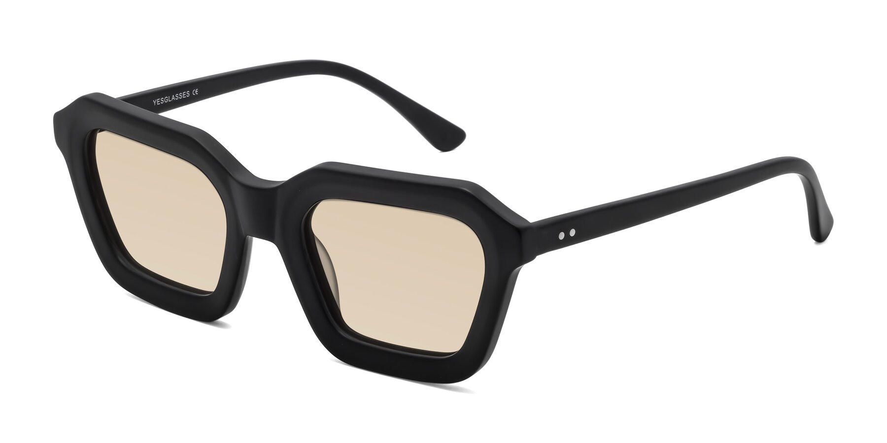 Angle of George in Matte Black with Light Brown Tinted Lenses