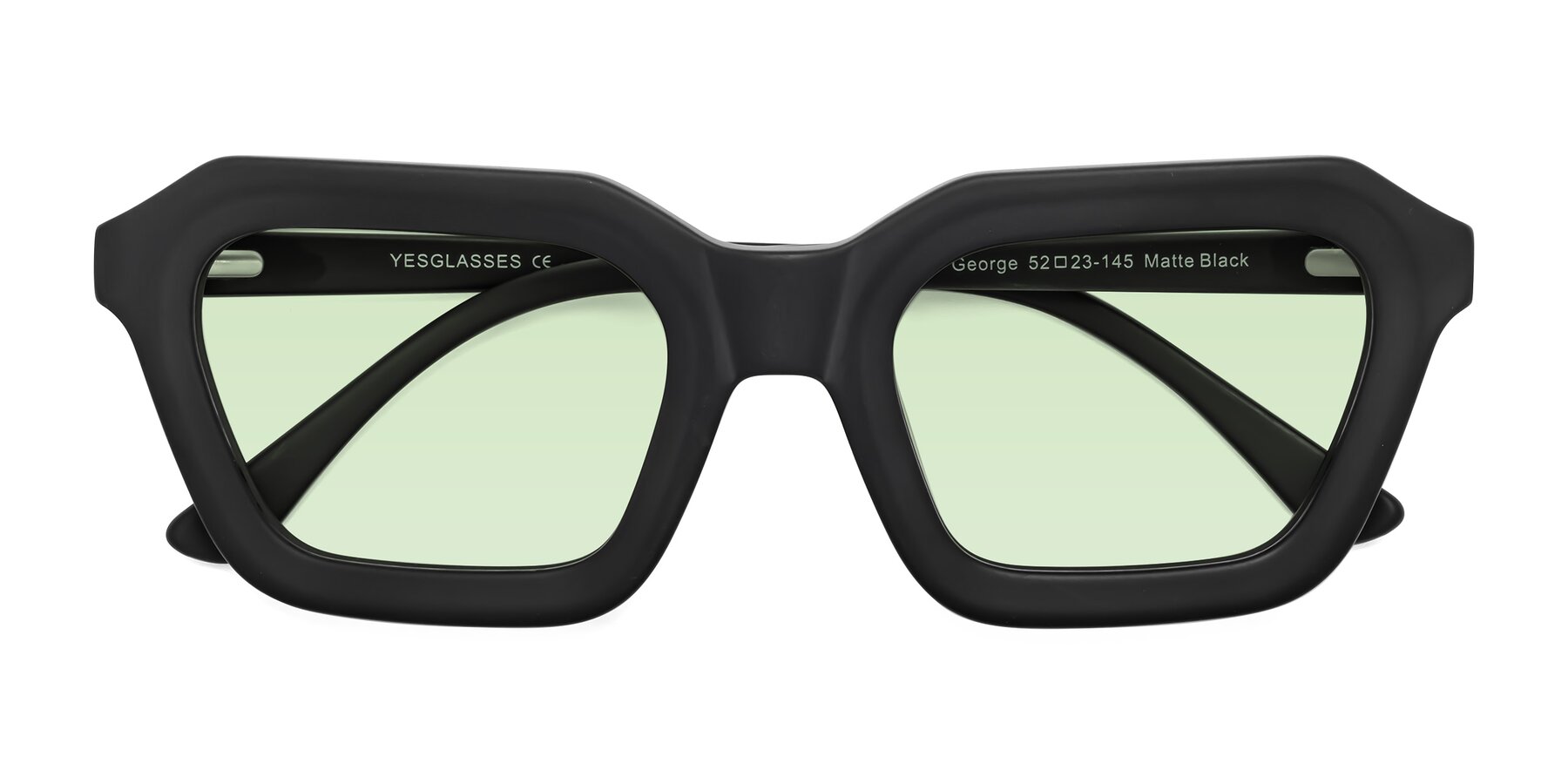 Folded Front of George in Matte Black with Light Green Tinted Lenses
