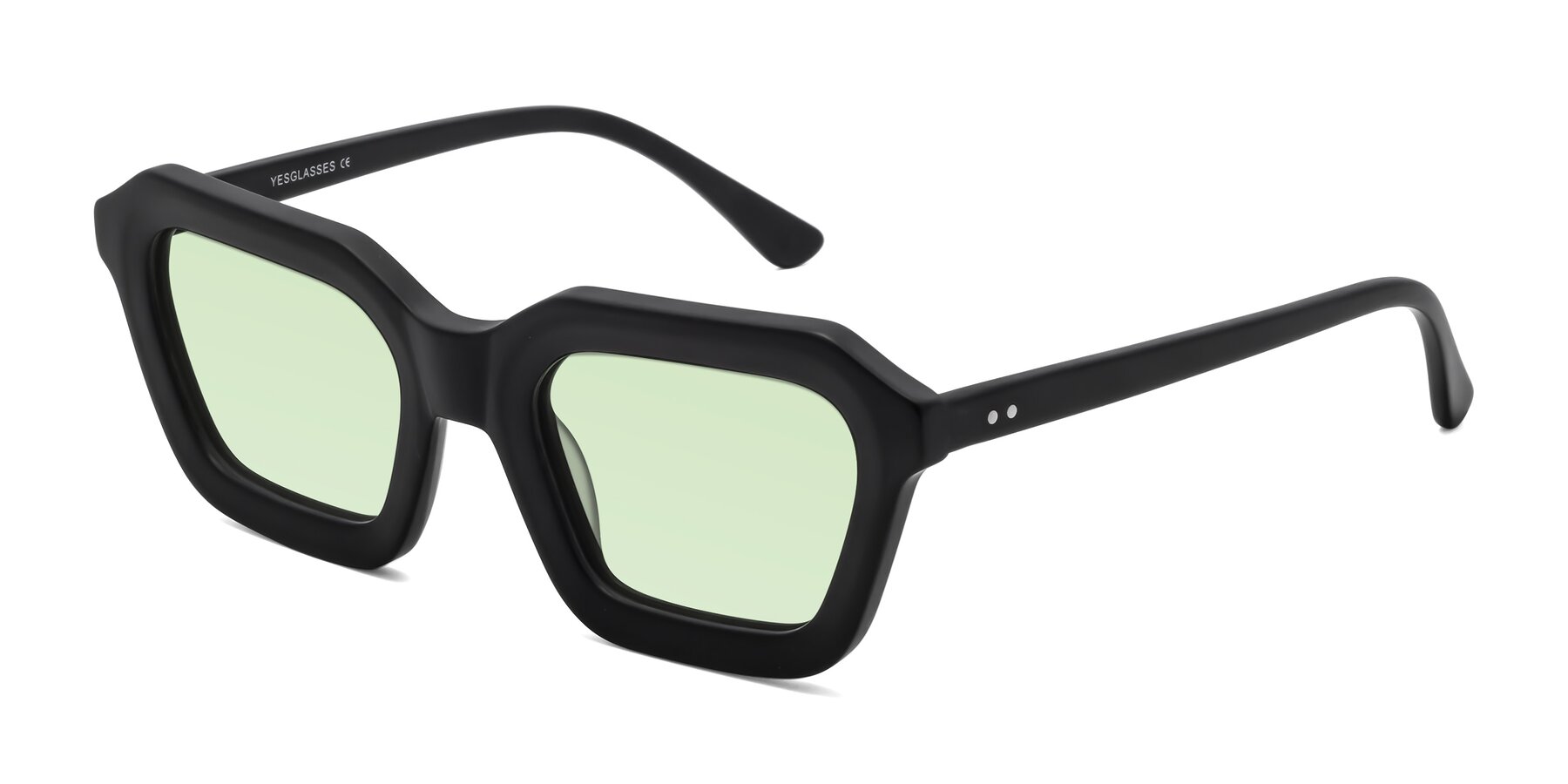 Angle of George in Matte Black with Light Green Tinted Lenses