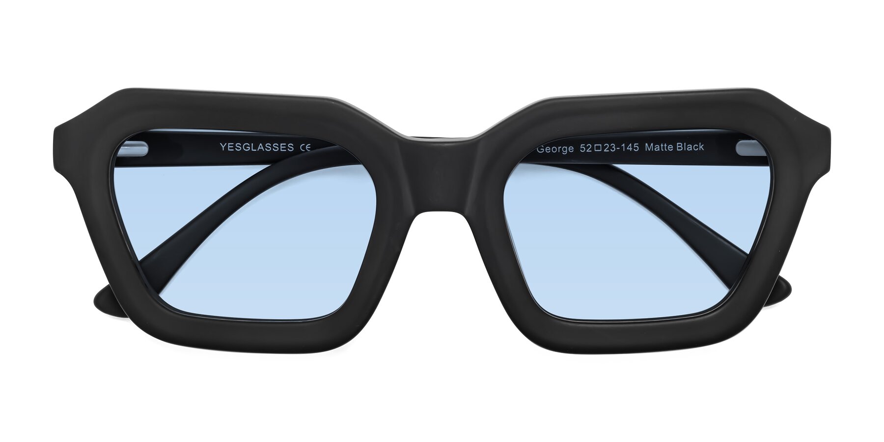 Folded Front of George in Matte Black with Light Blue Tinted Lenses