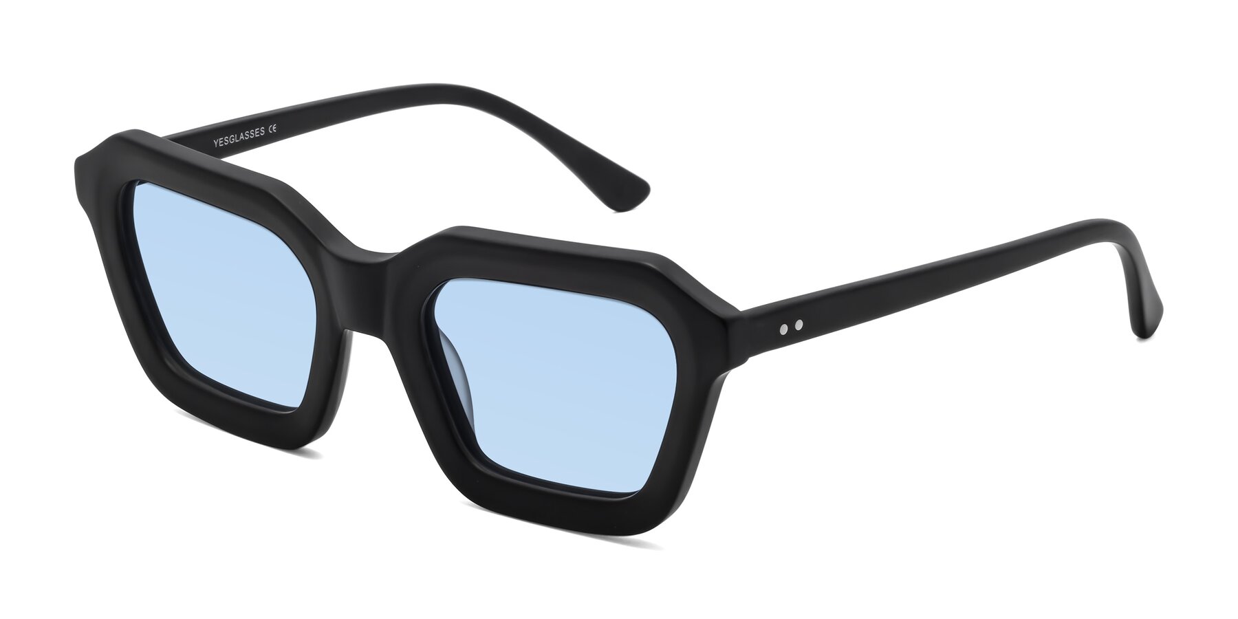 Angle of George in Matte Black with Light Blue Tinted Lenses