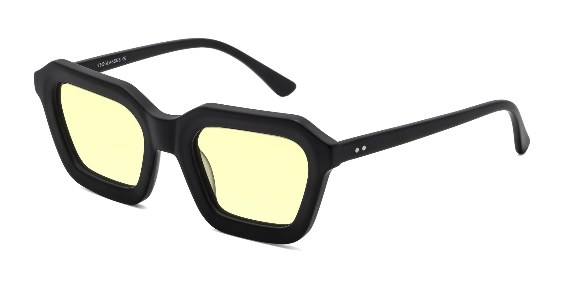 Angle of George in Matte Black with Light Yellow Tinted Lenses