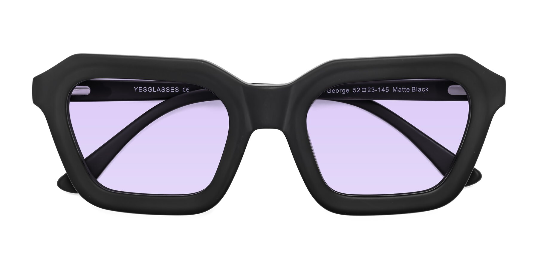 Folded Front of George in Matte Black with Light Purple Tinted Lenses