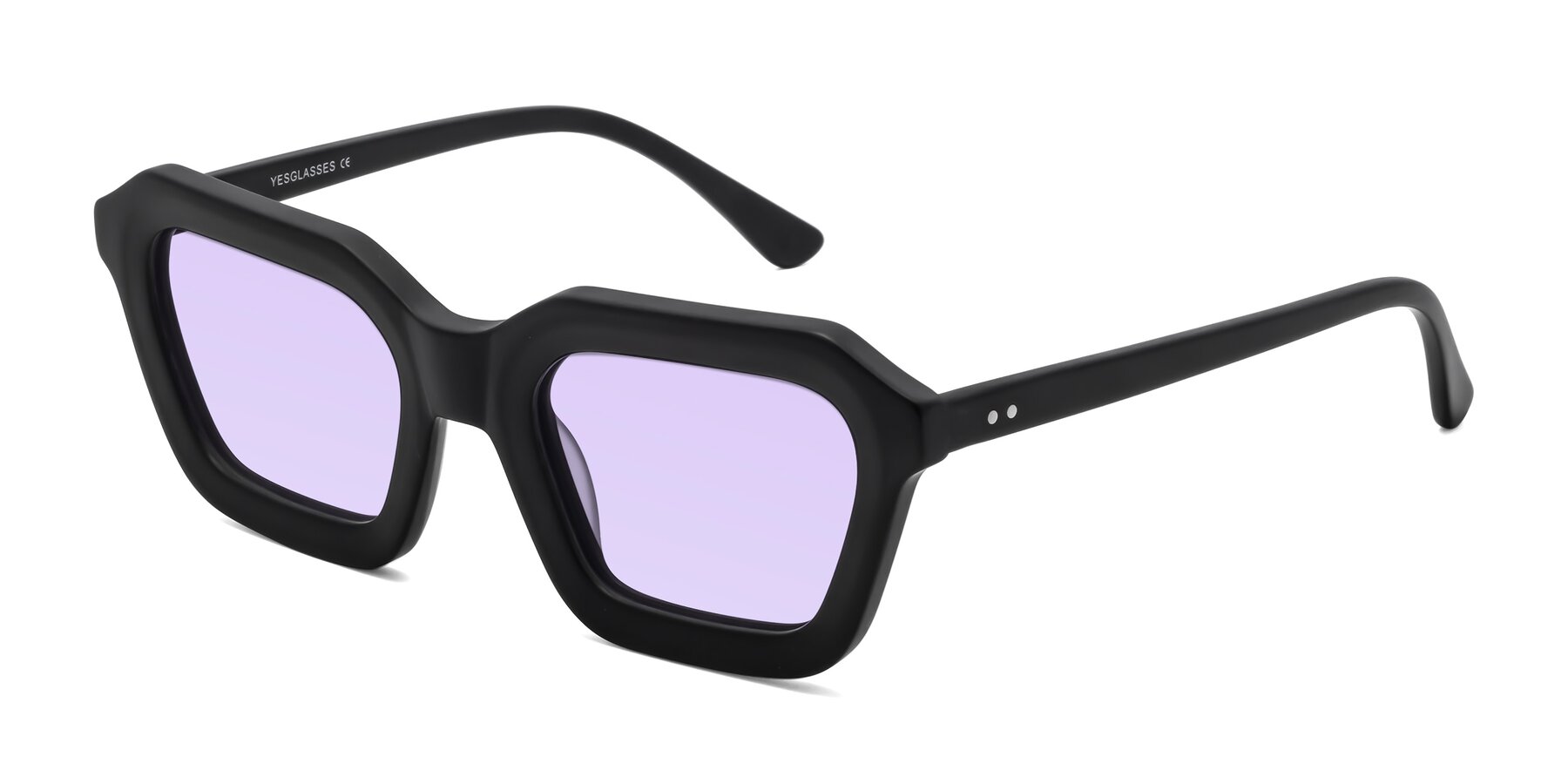 Angle of George in Matte Black with Light Purple Tinted Lenses