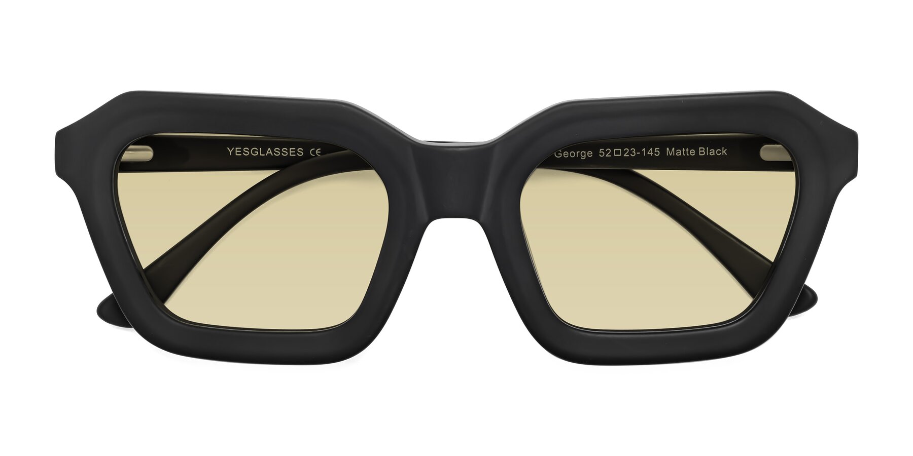 Folded Front of George in Matte Black with Light Champagne Tinted Lenses