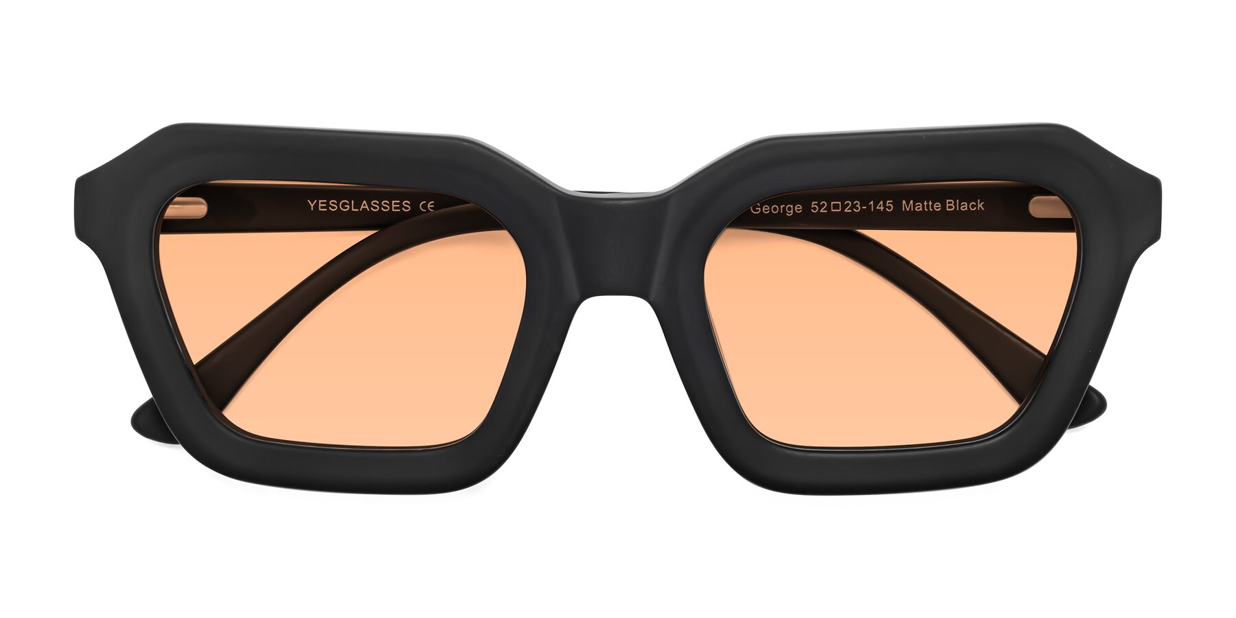 Folded Front of George in Matte Black with Light Orange Tinted Lenses