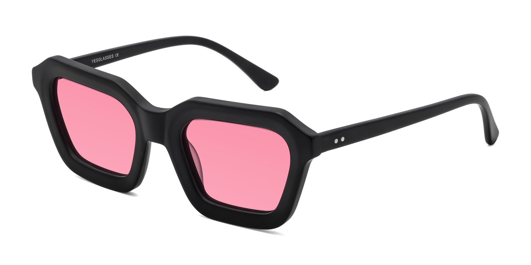 Angle of George in Matte Black with Pink Tinted Lenses