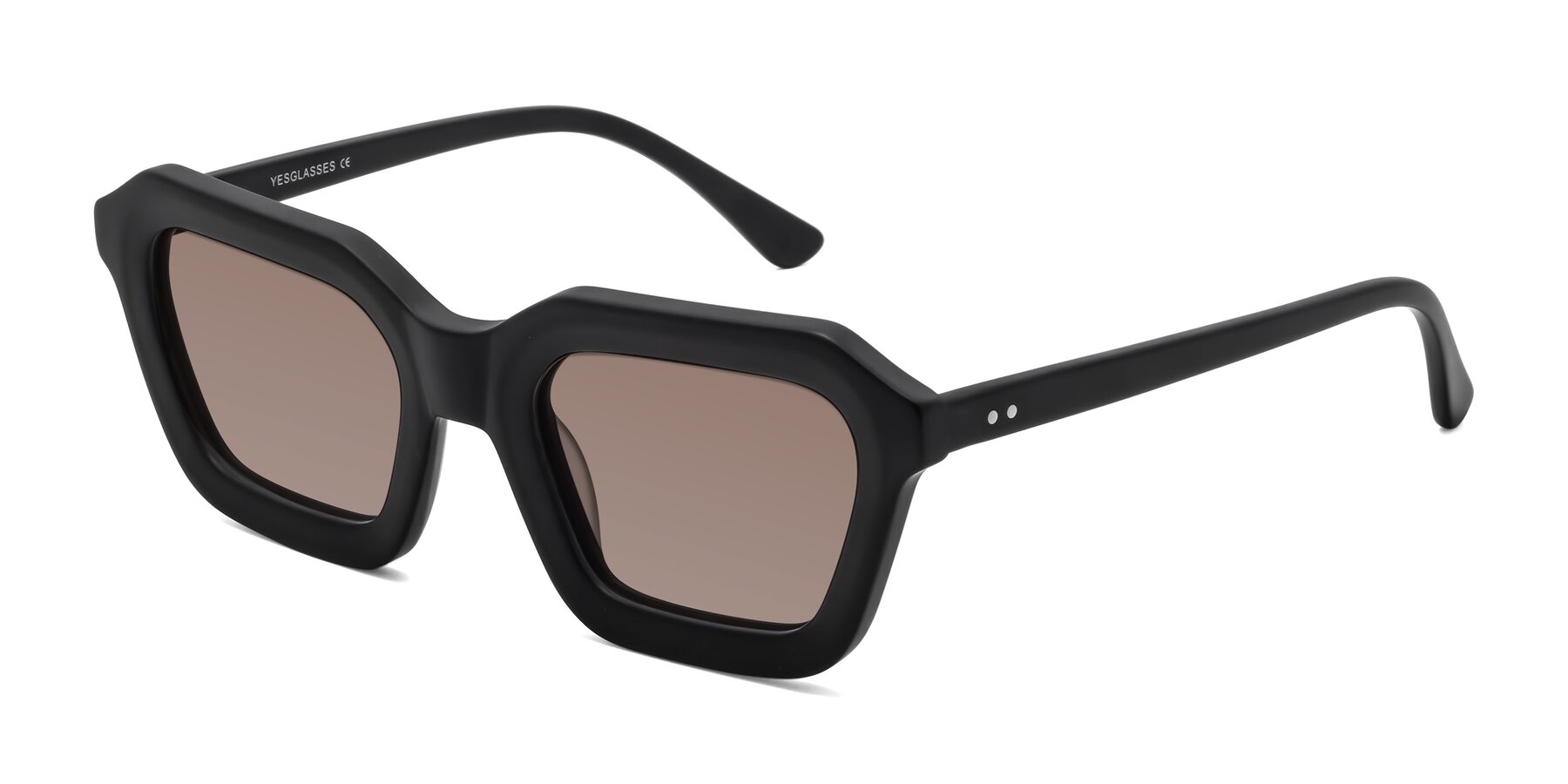 Angle of George in Matte Black with Medium Brown Tinted Lenses