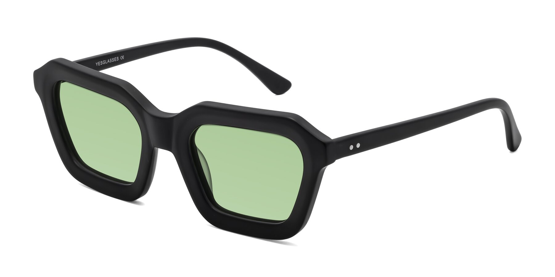 Angle of George in Matte Black with Medium Green Tinted Lenses