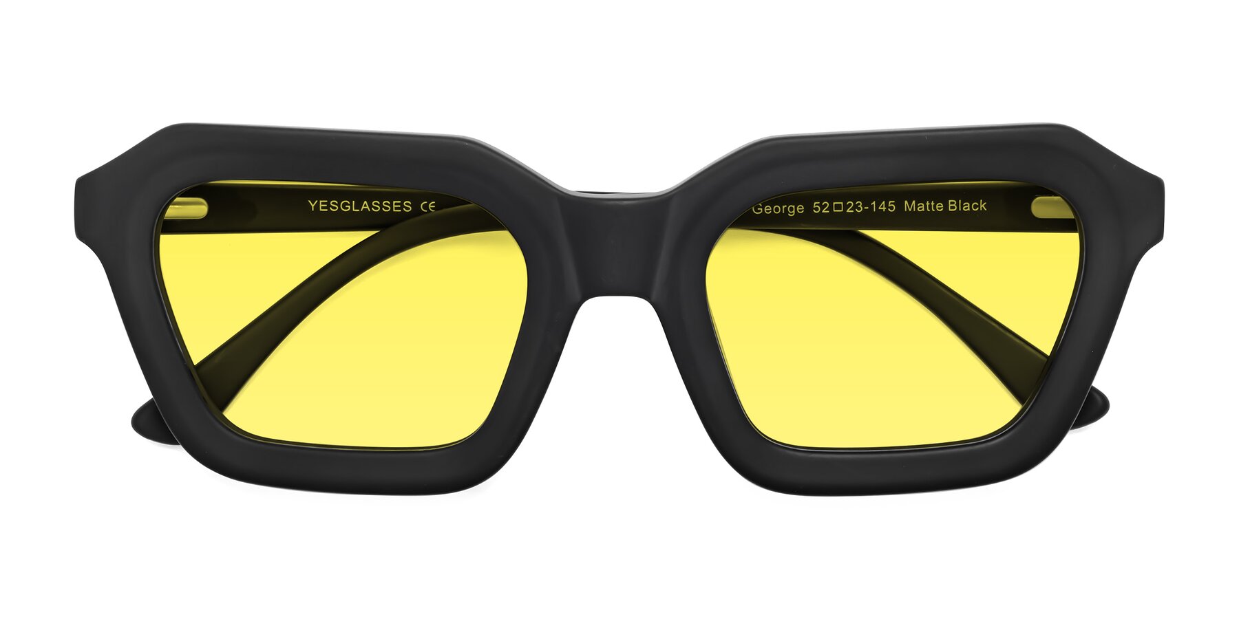 Folded Front of George in Matte Black with Medium Yellow Tinted Lenses