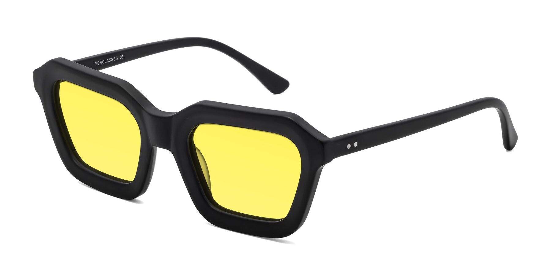 Angle of George in Matte Black with Medium Yellow Tinted Lenses