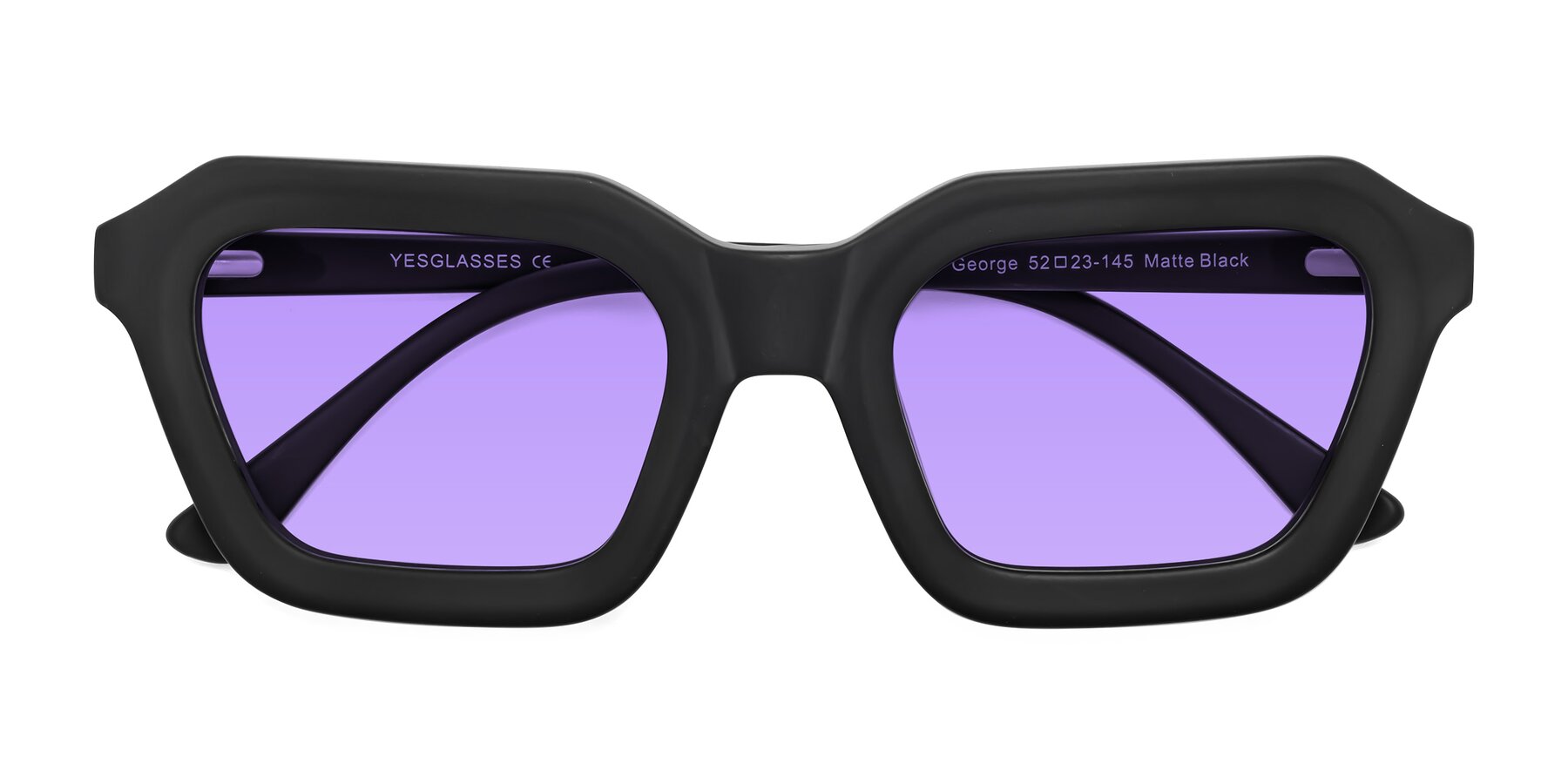 Folded Front of George in Matte Black with Medium Purple Tinted Lenses