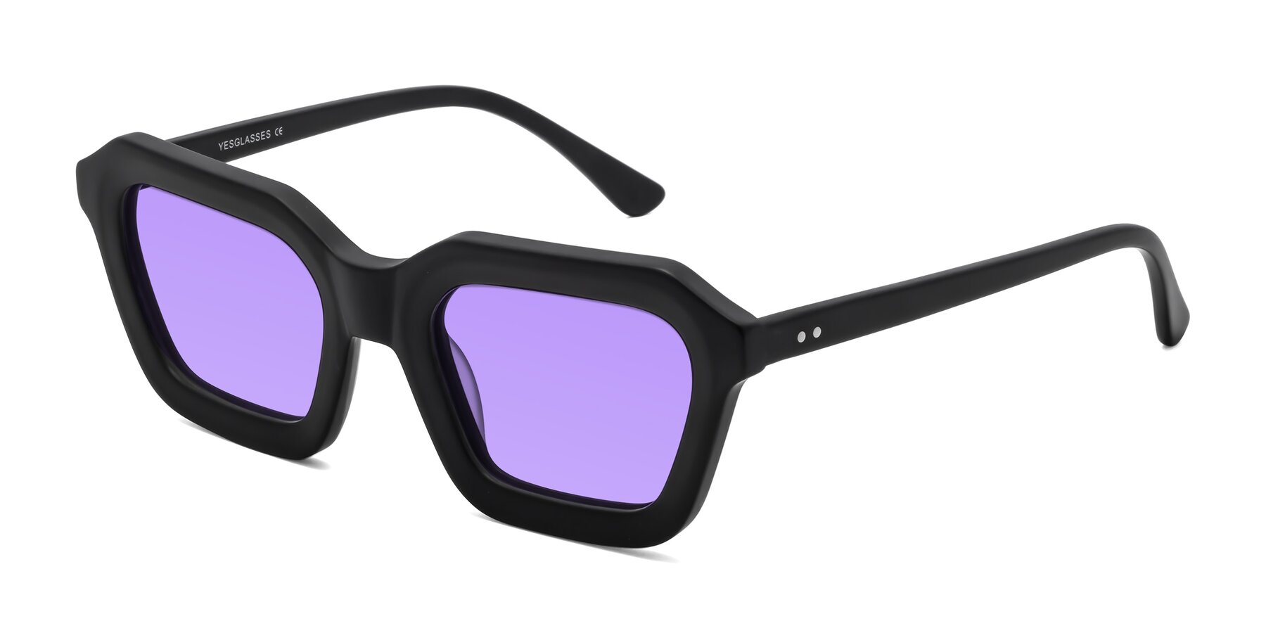 Angle of George in Matte Black with Medium Purple Tinted Lenses