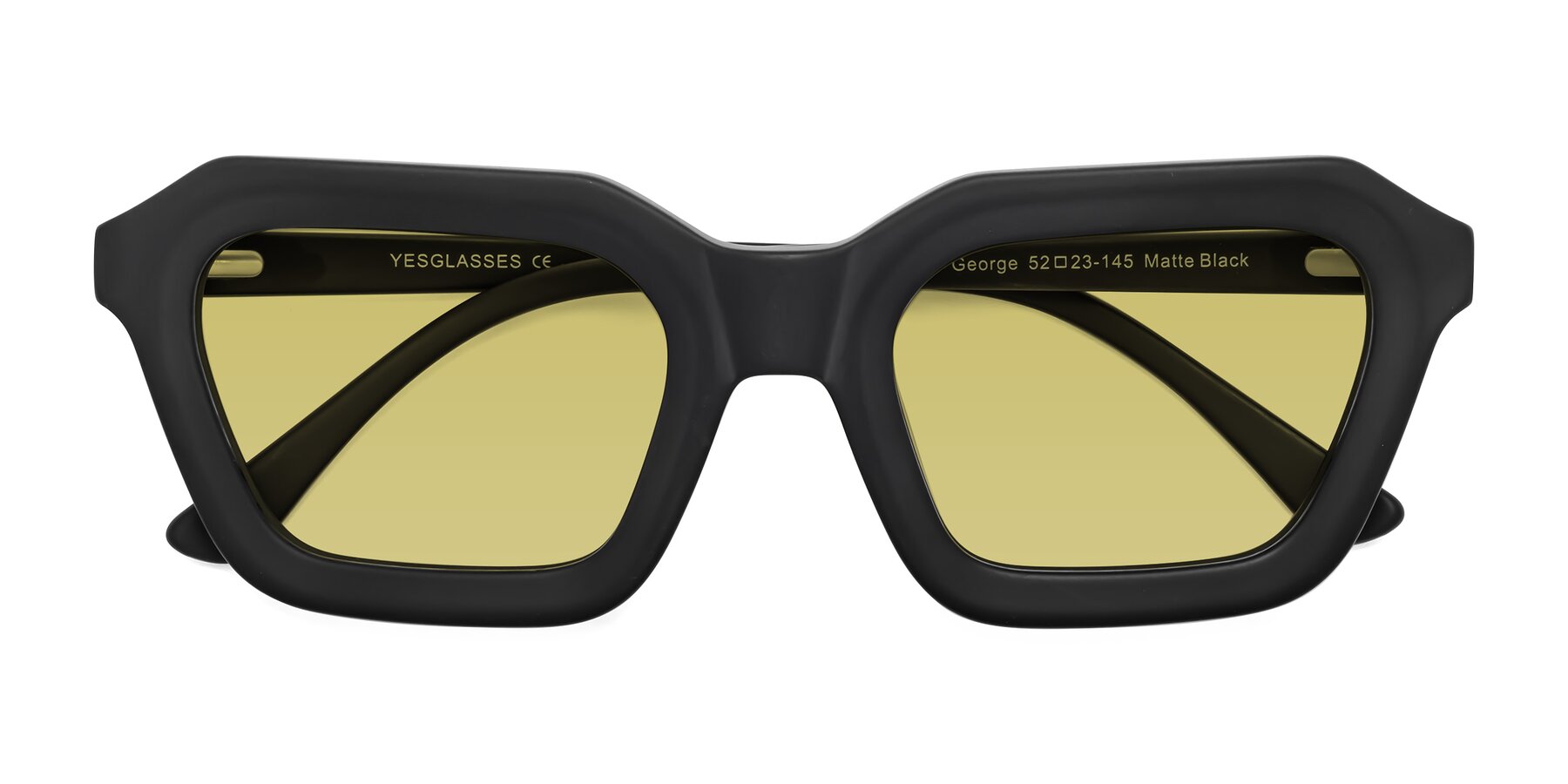Folded Front of George in Matte Black with Medium Champagne Tinted Lenses