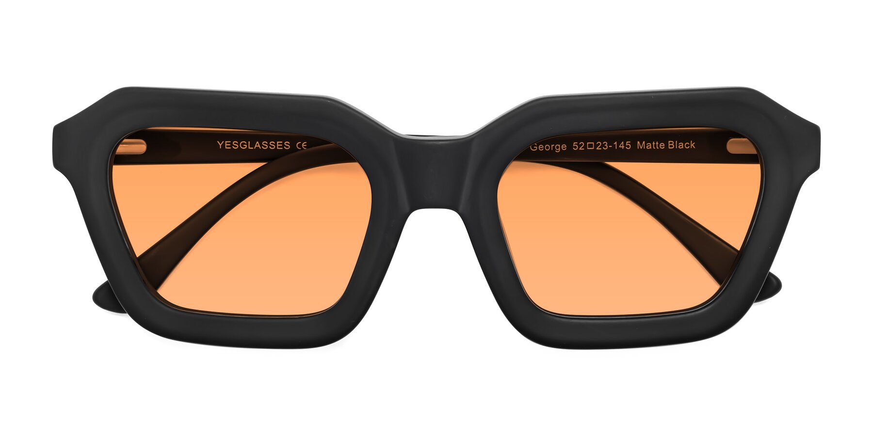 Folded Front of George in Matte Black with Medium Orange Tinted Lenses