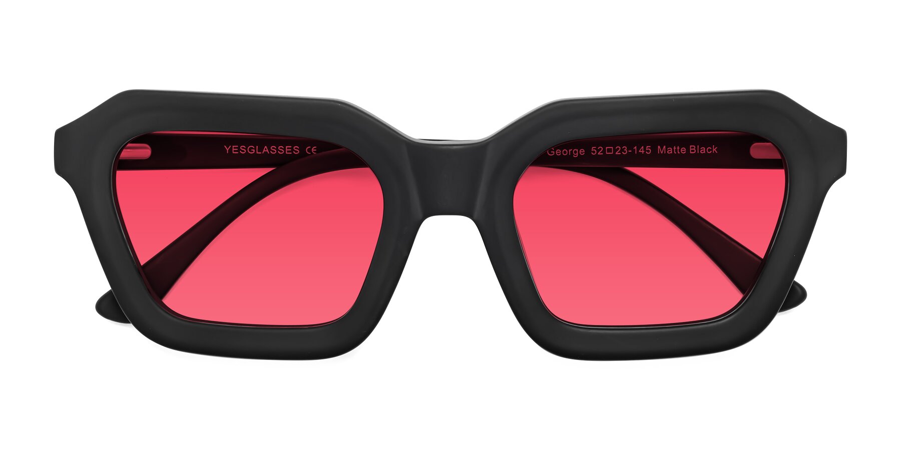 Folded Front of George in Matte Black with Red Tinted Lenses