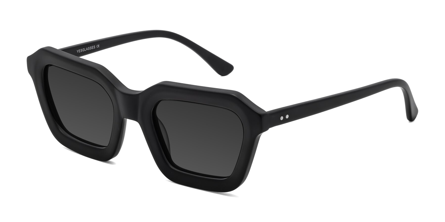 Angle of George in Matte Black with Gray Tinted Lenses