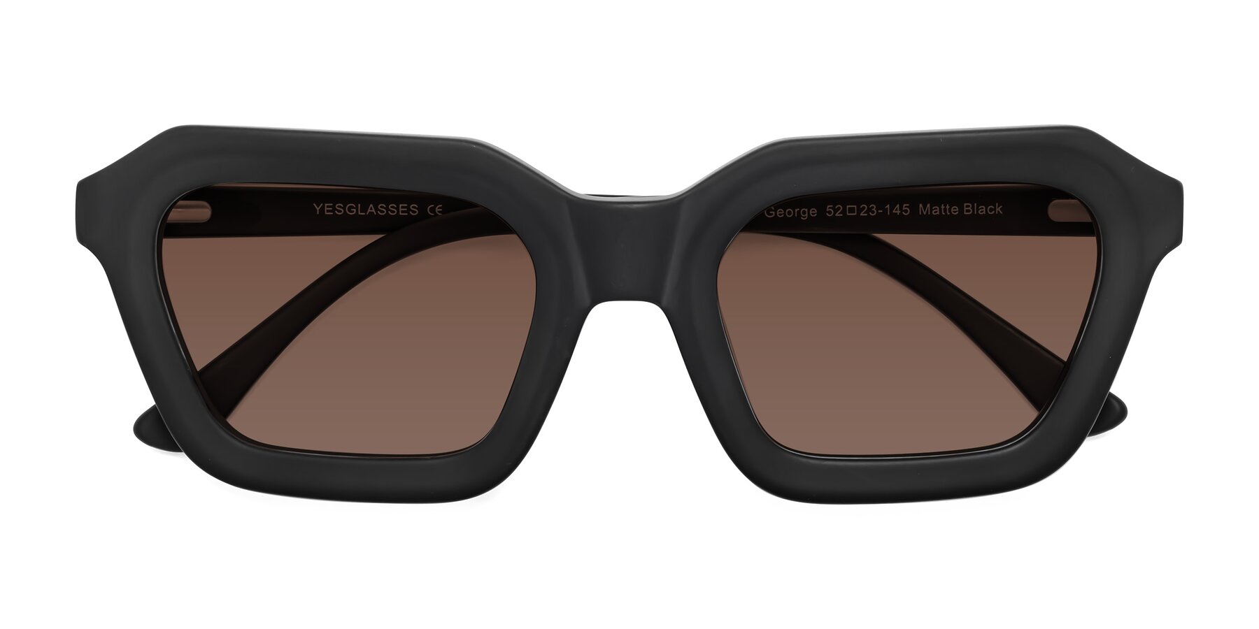 Folded Front of George in Matte Black with Brown Tinted Lenses