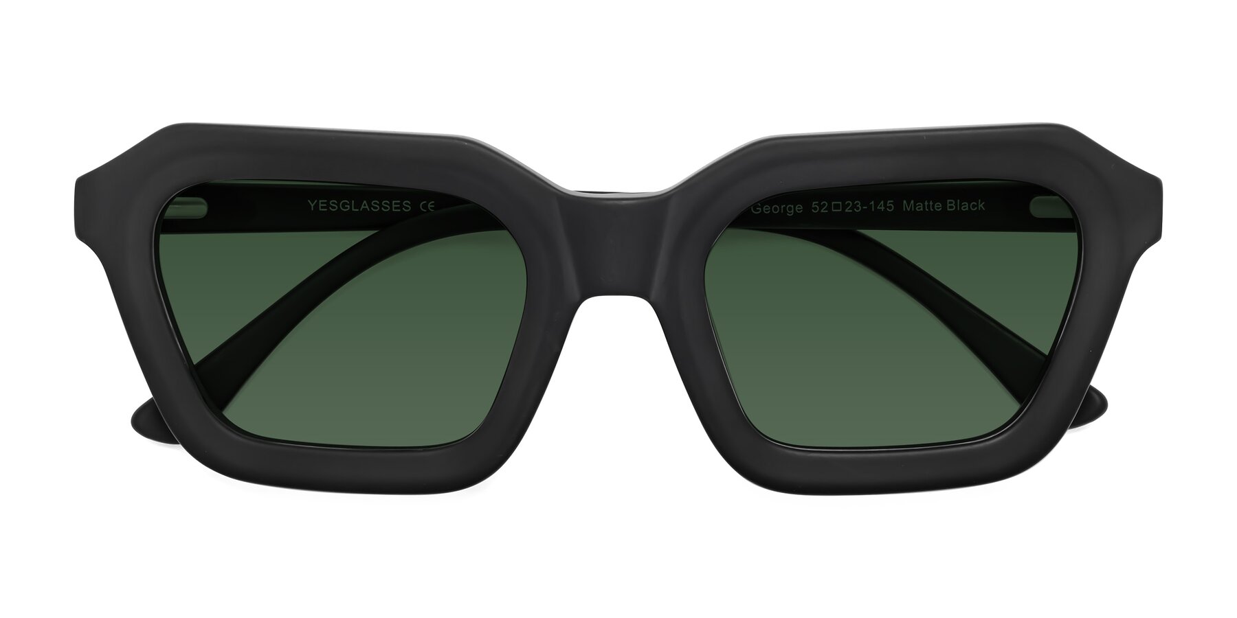 Folded Front of George in Matte Black with Green Tinted Lenses