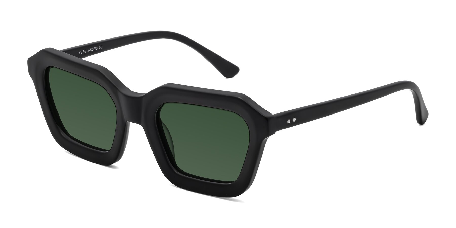 Angle of George in Matte Black with Green Tinted Lenses