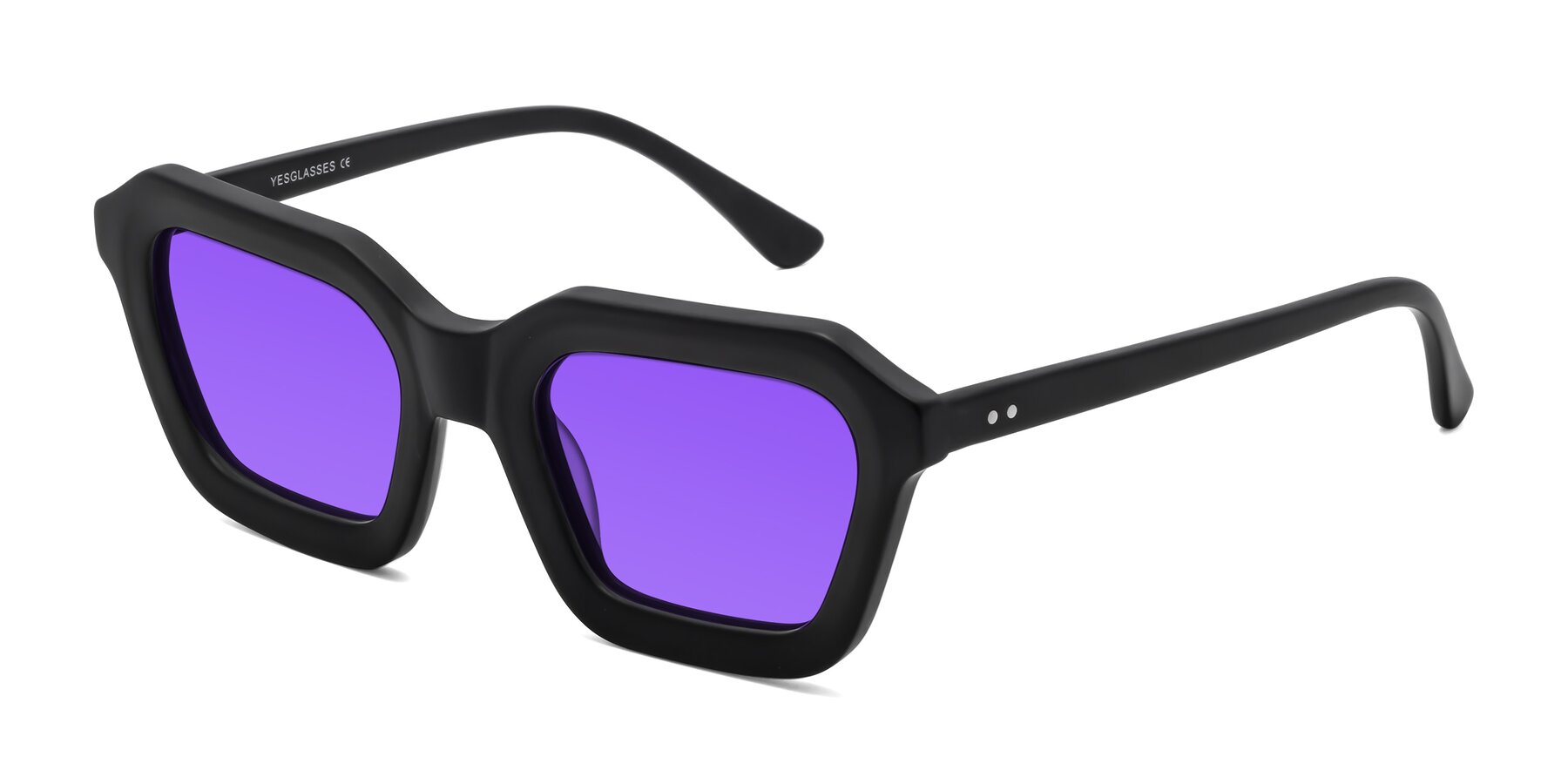 Angle of George in Matte Black with Purple Tinted Lenses