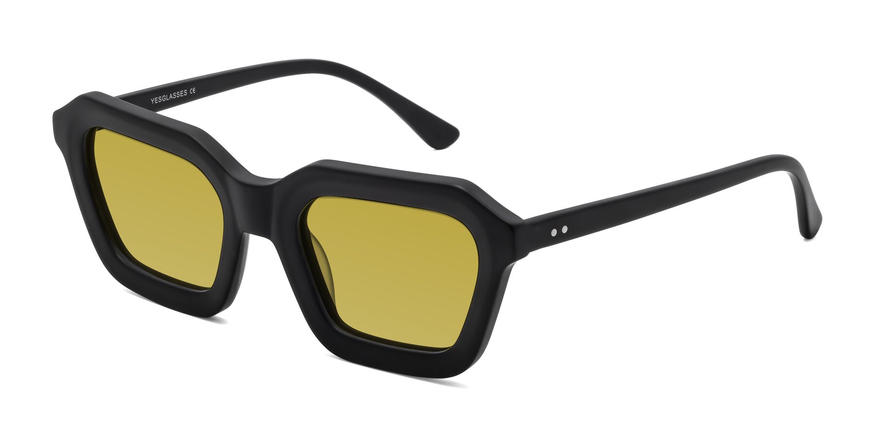 Angle of George in Matte Black with Champagne Tinted Lenses