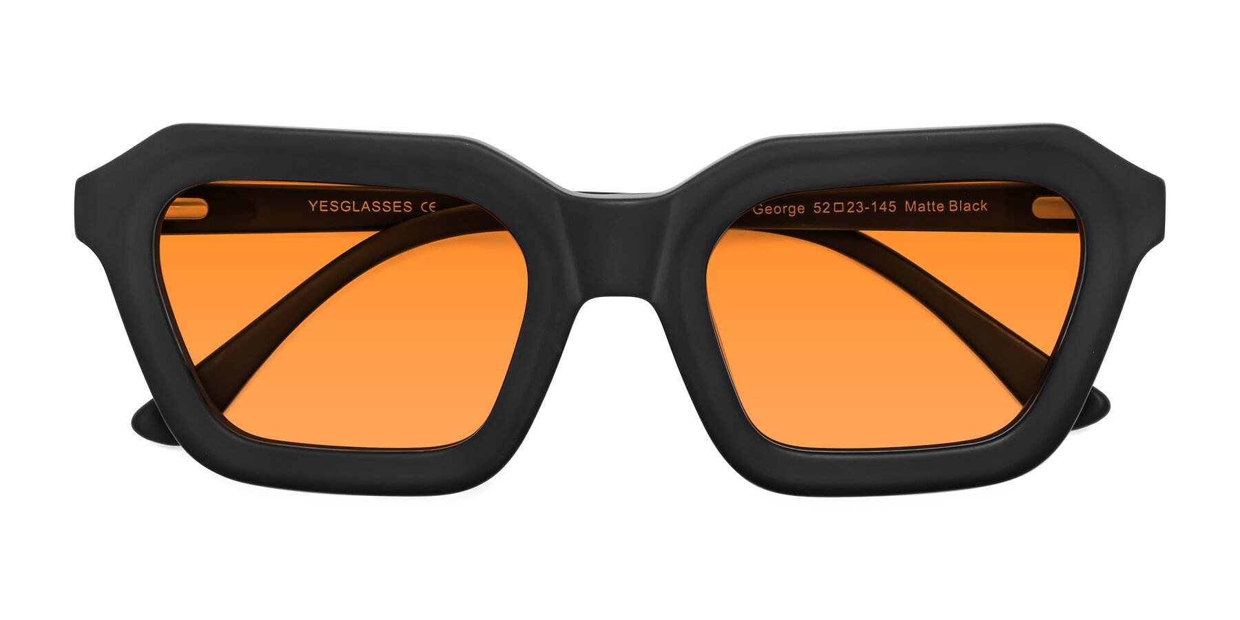 Folded Front of George in Matte Black with Orange Tinted Lenses