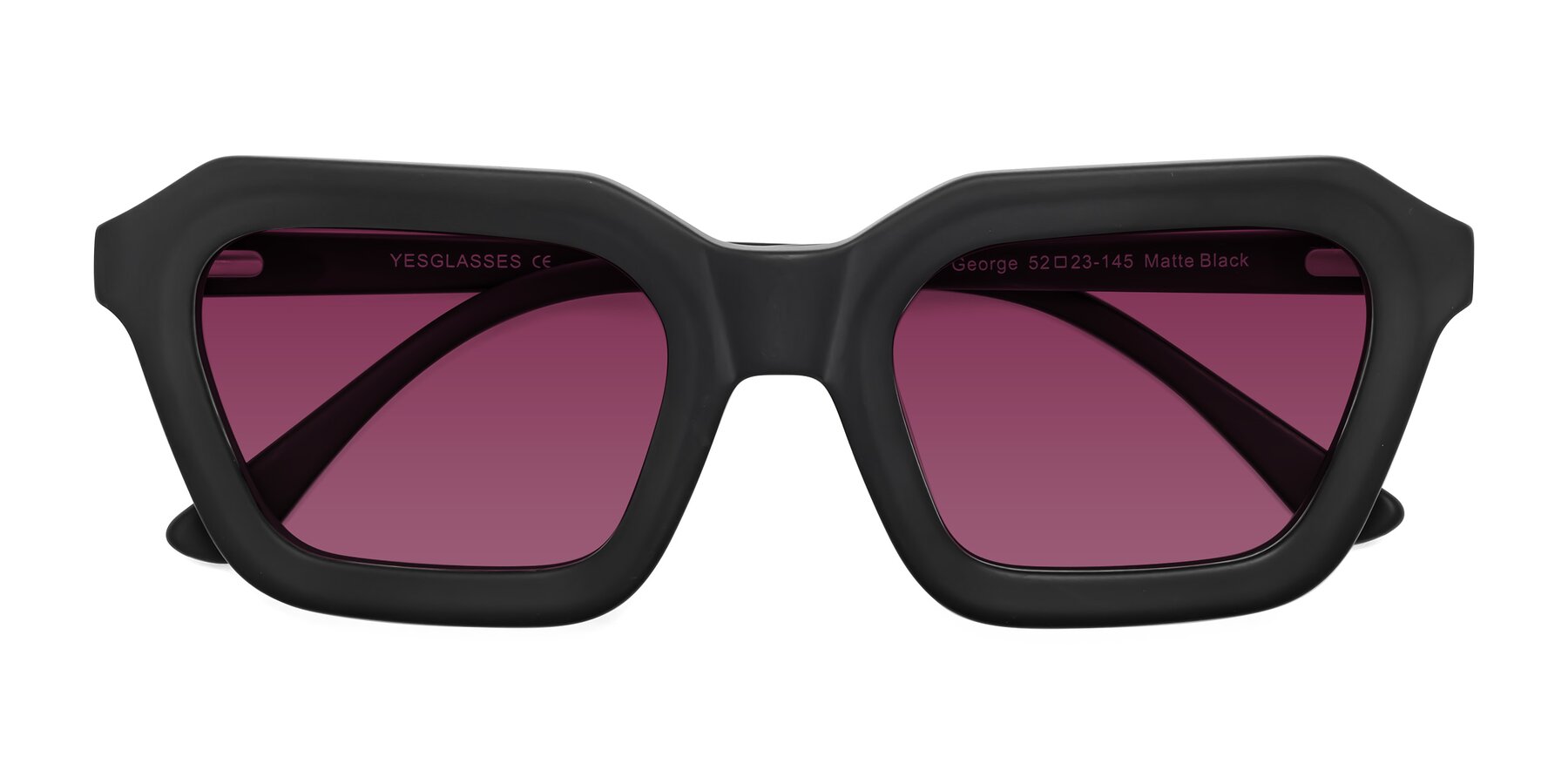 Folded Front of George in Matte Black with Wine Tinted Lenses