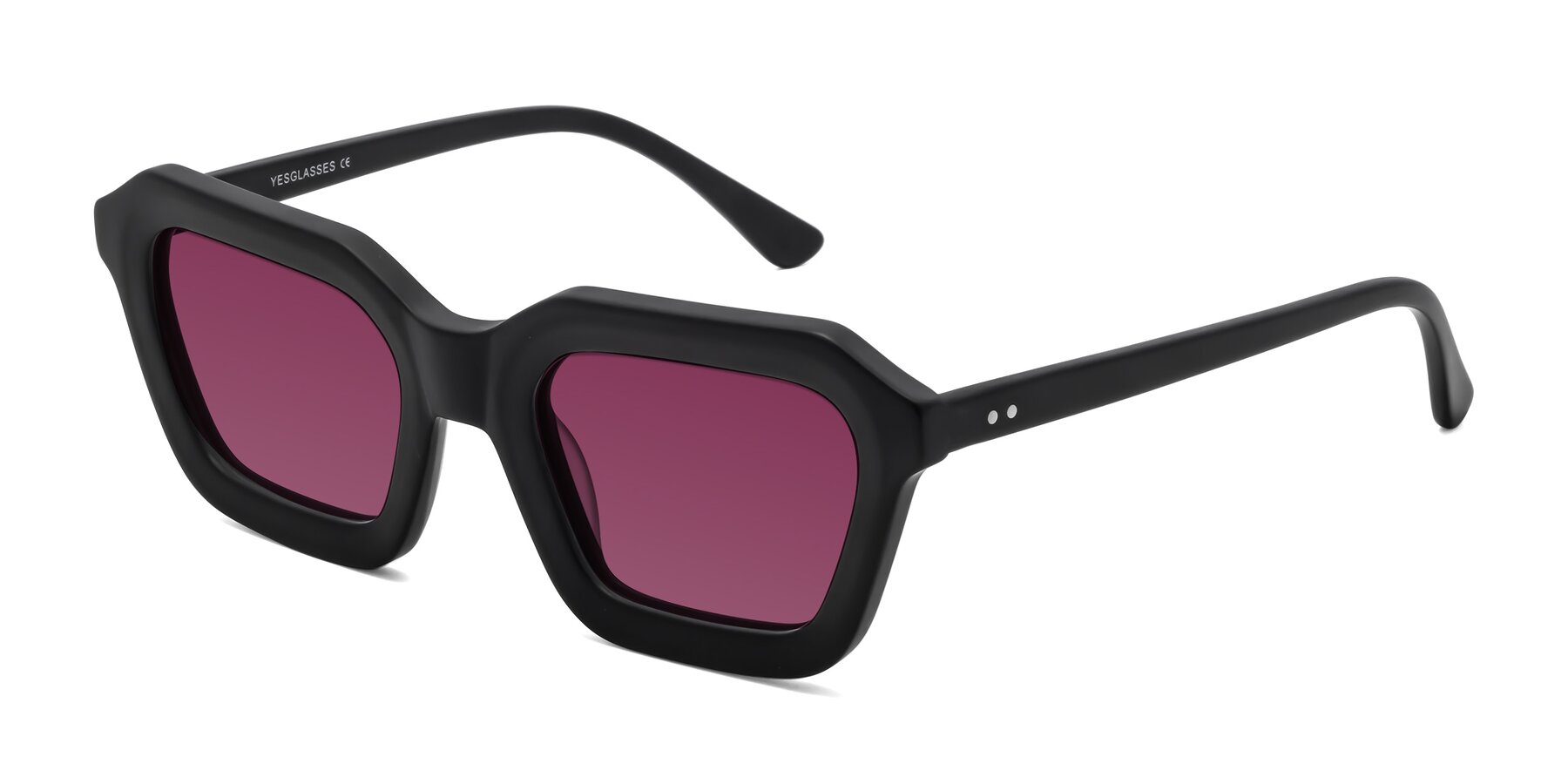 Angle of George in Matte Black with Wine Tinted Lenses