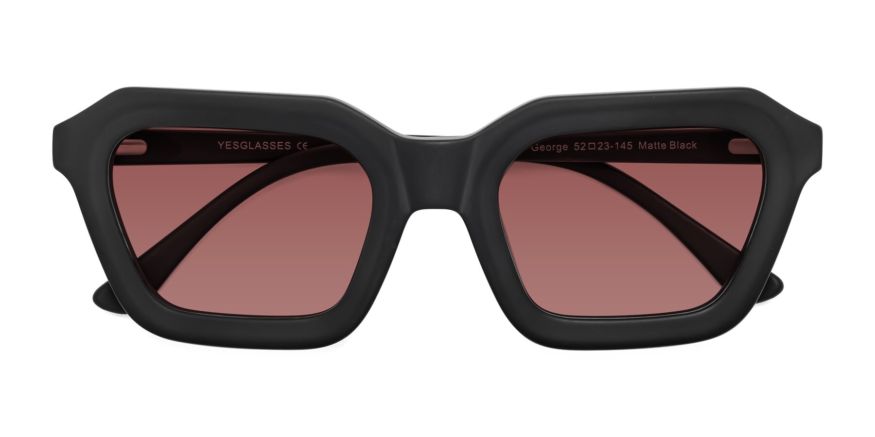 Folded Front of George in Matte Black with Garnet Tinted Lenses